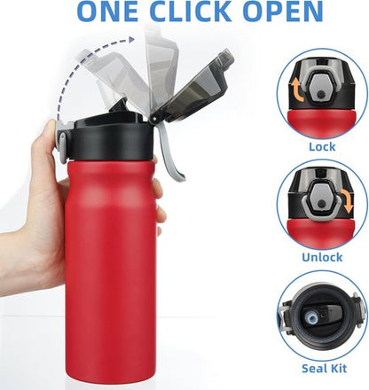 BJPKPK 18oz Insulated Water Bottle - BPA-Free Stainless Steel Thermal Flask with Straw | Red