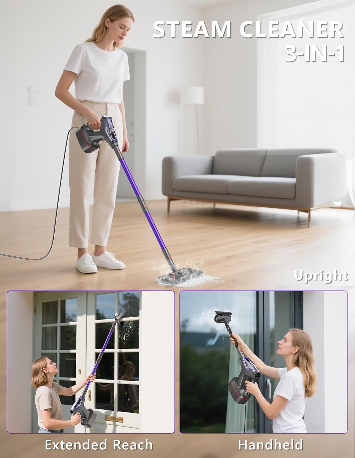 Skiennix Steam Mop - Heavy Duty All-in-One Cleaner for Hardwood, Tile, Walls & More | Detachable Handheld Steamer