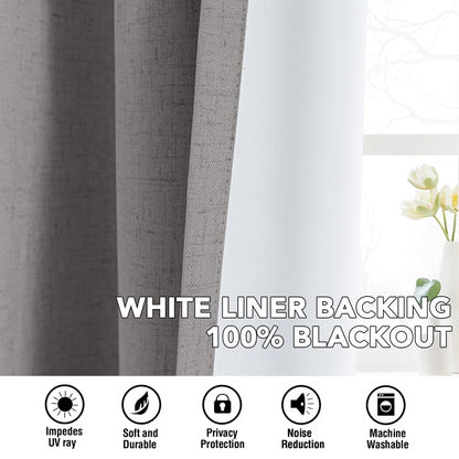 H.VERSAILTEX Linen Curtains 100% Blackout Curtains for Bedroom 96 inch Long Full Light Blocking Nature Linen Blended Window Curtains for Living Room Nickel Grommet (2 Panels, Heathered Dove)
