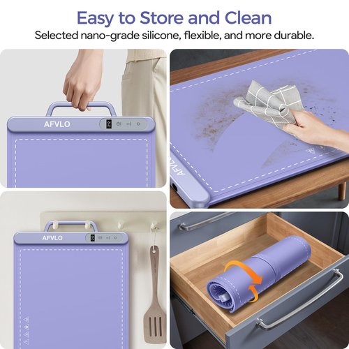 Electric Food Warming Mat with Adjustable Temperature, Upgrade High-tech Graphene Heating Film, Fast Full Surface Heating Mat, Roll Up Food Warmers for Parties Buffet (Purple)