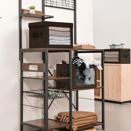 Homsorout Foldable Storage Boxes - Clear Window Clothes Organizers, Fabric Bins, Brown | 3 Pack