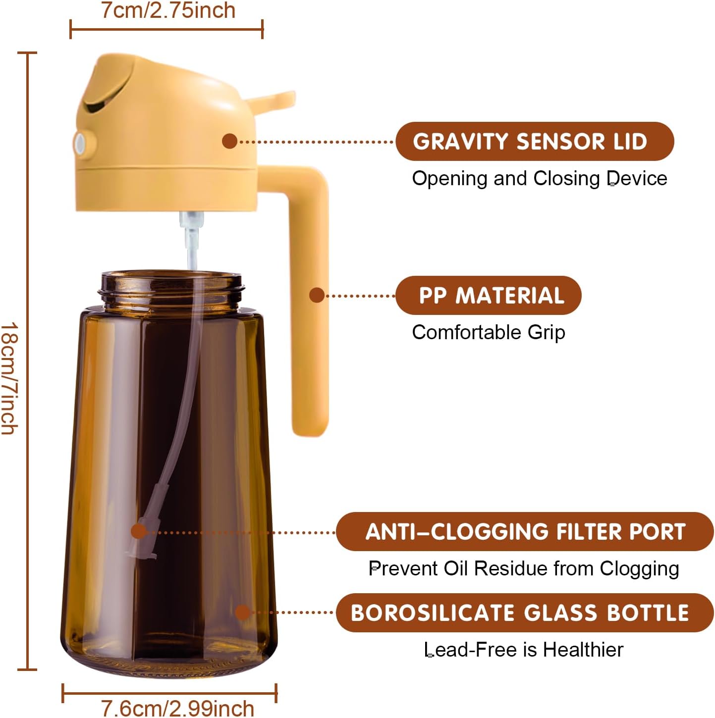 YARRAMATE Light Blocking Oil Sprayer - 16oz Food-Grade Olive Oil Dispenser Bottle | Dark Amber Glass for Kitchen & BBQ