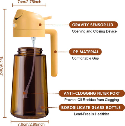 YARRAMATE Light Blocking Oil Sprayer - 16oz Food-Grade Olive Oil Dispenser Bottle | Dark Amber Glass for Kitchen & BBQ