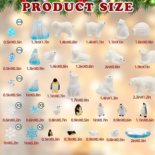 Bbiamsleep Mini Arctic Animal Figurines Set - 65 Pcs Polar Bear & Penguin for Christmas Decor