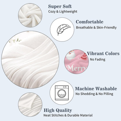 Neatee Living Christmas Throw Blanket Queen Size Pink Cute Santa Claus Blanket Xmas Winter Holiday Blanket Bed Couch Large Big Soft Lightweight Fuzzy Plush Fleece Blankets and Throws 90x90