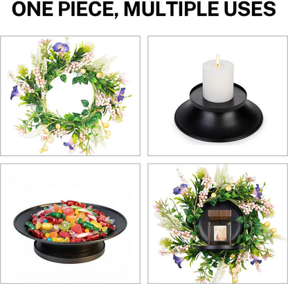 MOYEE Candle Holder Centerpiece - Elegant Black Metal Design with Artificial Flowers | 14-Inch Dining Table Decor