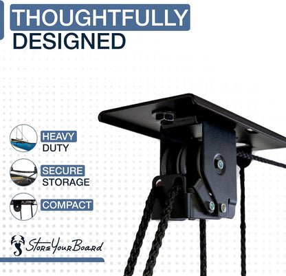StoreYourBoard Cargo Box Pulley System - Heavy-Duty Garage Hoist for Rooftop Carriers | 150 lbs Capacity, Fits 8-10 ft Ceilings