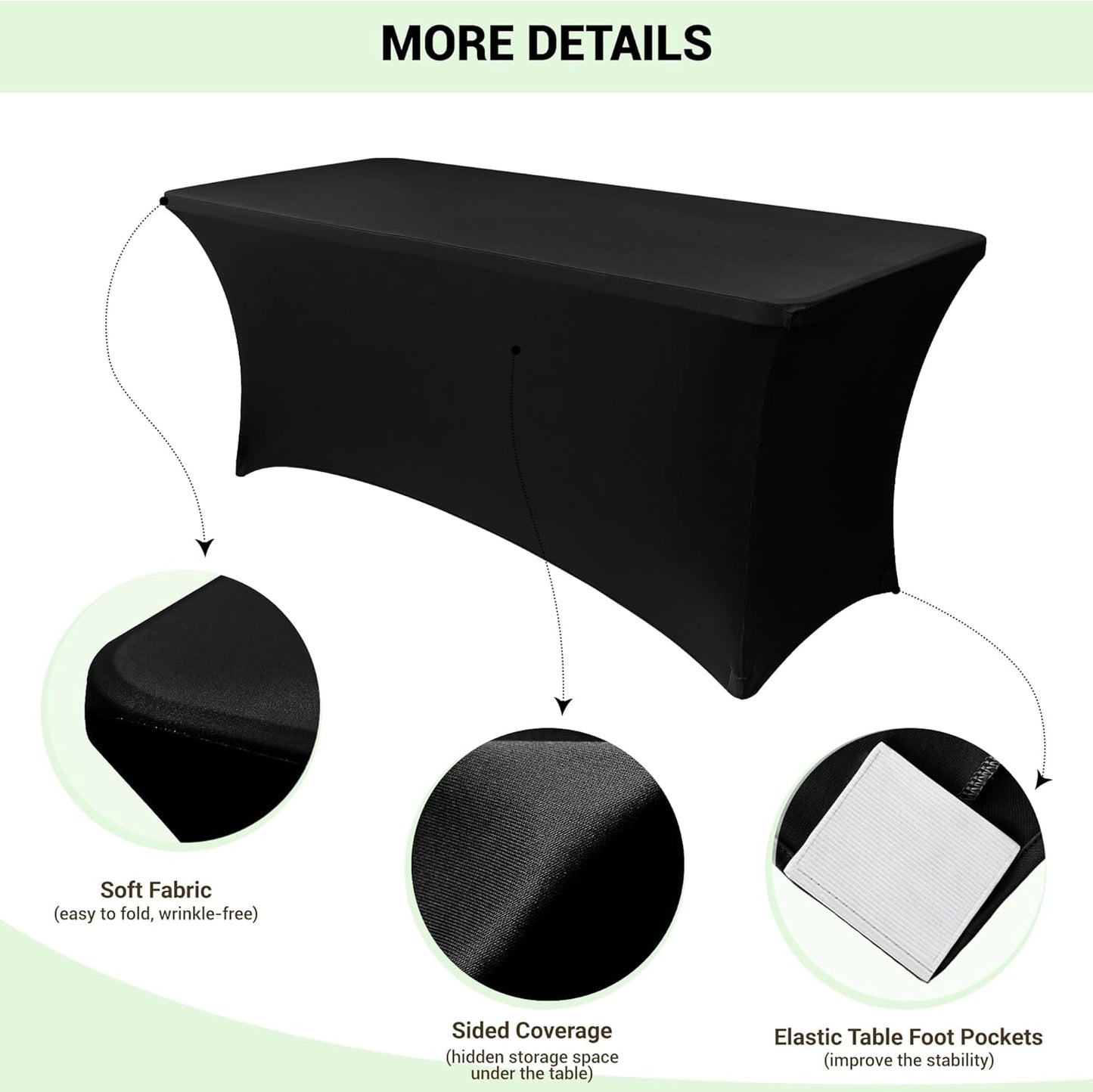 Obstal 8 FT Stretch Spandex Table Covers - Universal Fitted Tablecloth for Weddings & Parties | Black