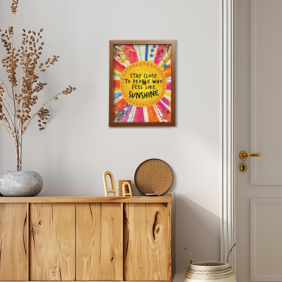 YEOION Inspirational Quote Wall Art - Stay Close to People Who Feel Like Sunshine | Canvas Print with Metal Frame for Girls' Bedroom Decor