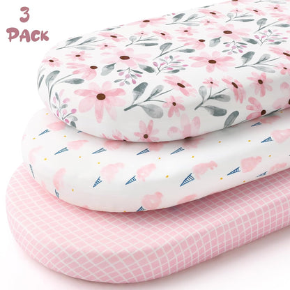 Yoofoss Bassinet Sheets - 3-Pack Fitted Set for Halo & Baby Delight | Soft, Breathable Pink & Floral Designs