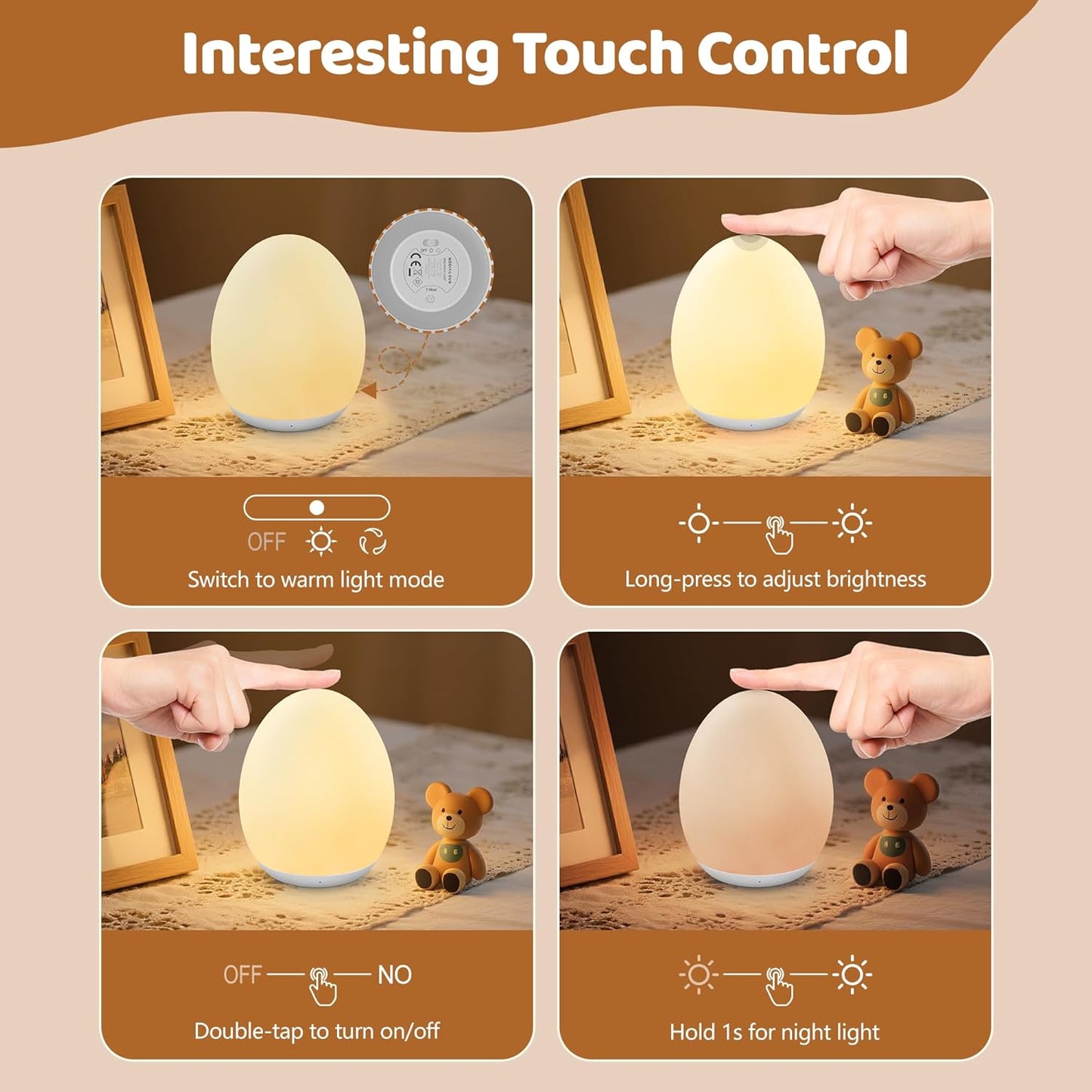 MediAcous Night Light - Soft Silicone Touch Lamp for Kids | 7 Color Changing & Dimmable Design, 1-Hour Timer