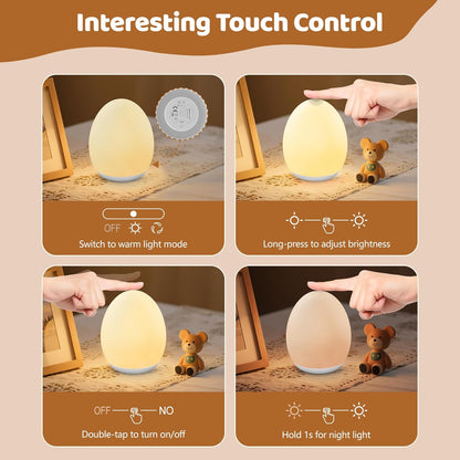 MediAcous Night Light - Soft Silicone Touch Lamp for Kids | 7 Color Changing & Dimmable Design, 1-Hour Timer