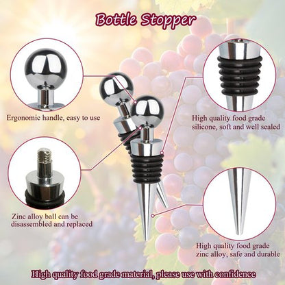 3 Pcs Wine Stoppers for Wine Bottles, Limso with Silicone Stopper Wine Saver, Reusable Vacuum Wine Stopper Bottle, Suitable for Standard Bottle Mouth (Silver)