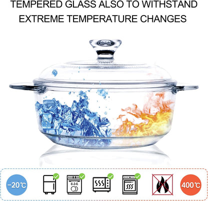Skiennix Clear Round Glass Casserole - 1-Quart Baking Dish with Lid | Oven, Freezer & Dishwasher Safe