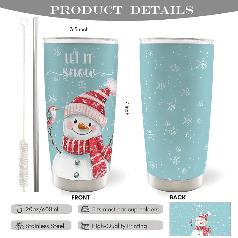 Winter Snowman 20oz Stainless Steel Travel Tumbler with Lid and Straw