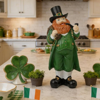 Cynkeyee St. Patrick's Day Figurine - Green Resin Leprechaun Statue for Festive Home Decor | 4.5x4x11.5 Inch