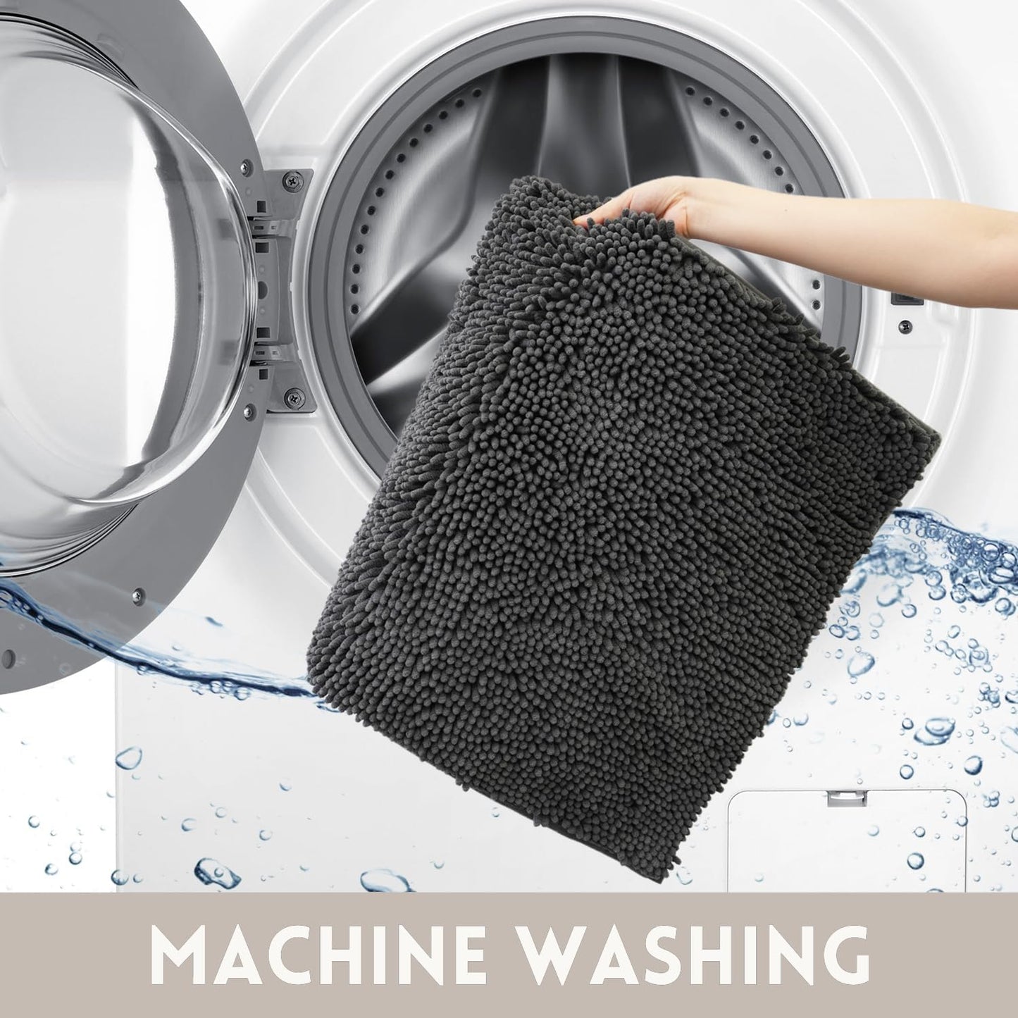 Skiennix Bathroom Rug Set - Extra Thick, Absorbent & Non-Slip | Soft Plush, Dark Grey, 2-Piece