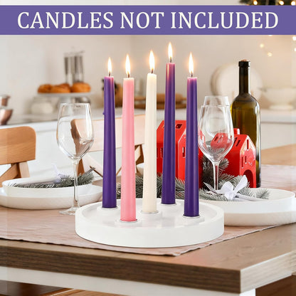 Roshtia Advent Candle Holder - 5 Candlestick Holders | 8.3 Inch White Rustic Farmhouse Decor