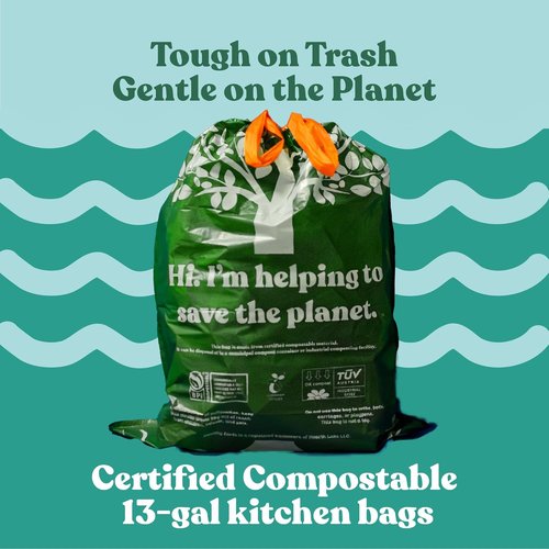 Healthy Earth 13 Gallon Compostable Trash Bags - Heavy Duty Leak-Proof Kitchen Liners | 30 Count