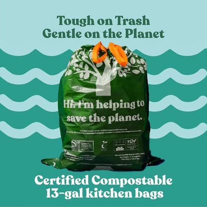 Healthy Earth 13 Gallon Compostable Trash Bags - Heavy Duty Leak-Proof Kitchen Liners | 30 Count