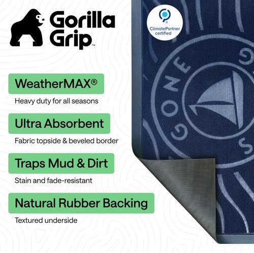 GORILLA GRIP Waterproof All-Season WeatherMAX Doormat - Stain & Fade Resistant, Easy Clean, 29x17, Blue Sailing