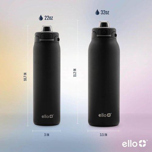 Ello Insulated Stainless Steel Water Bottle - Quick Fill Lid, Leakproof Design, BPA-Free | 22oz, 32oz, 40oz