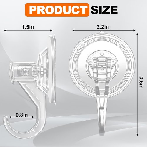 KORCCI Suction Cup Hooks - Heavy-Duty 10 LB Load Capacity | Reusable & Removable Clear Hooks, 2 Pack