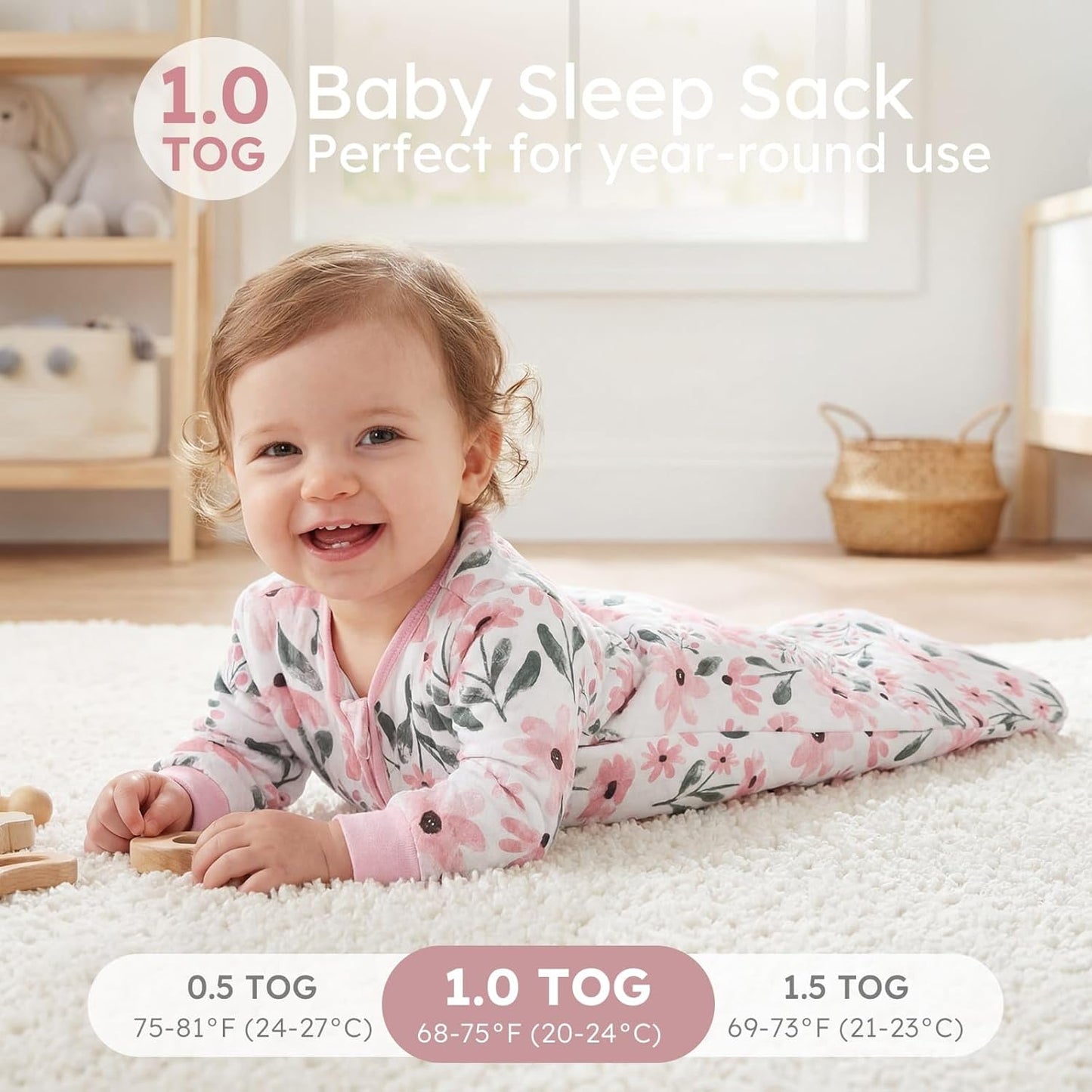 Yoofoss Baby Sleep Sack - Organic Cotton Wearable Blanket for Infants 6-12 Months | 1.0 Tog, Long Sleeve, 2-Way Zipper