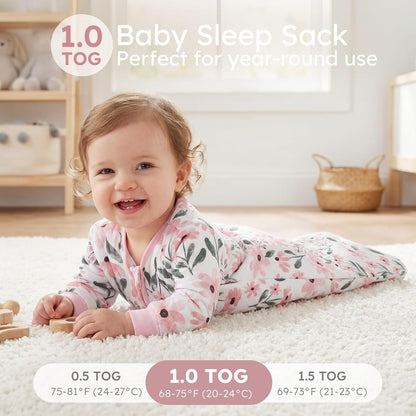 Yoofoss Baby Sleep Sack - Organic Cotton Wearable Blanket for Infants 6-12 Months | 1.0 Tog, Long Sleeve, 2-Way Zipper