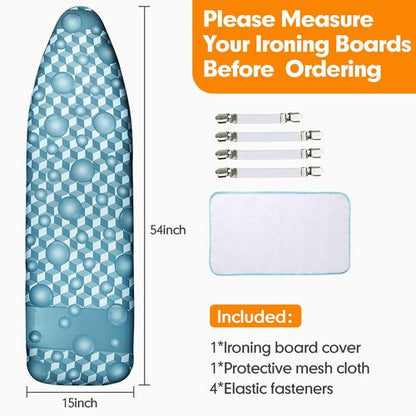 Ironing Board Cover and Pad, 15x54 Standard Size Thick Iron Padding, Scorch & Stain Resistant Ironing board cover, Heavy Duty Iron Board Padded with Adjustable Fasteners Elastic Edge, Berry Blue