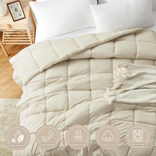 Homelike Moment King Size Comforter - Lightweight Beige Down Alternative Duvet Insert for All-Season Comfort