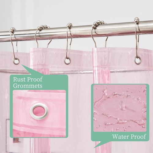 Mrs Awesome Clear Pink Shower Curtain Liner with 3 Magnets, 72x72 Premium Flexible Sturdy Plastic Shower Curtain for Bathroom Lightweight & Waterproof, Clear Pink