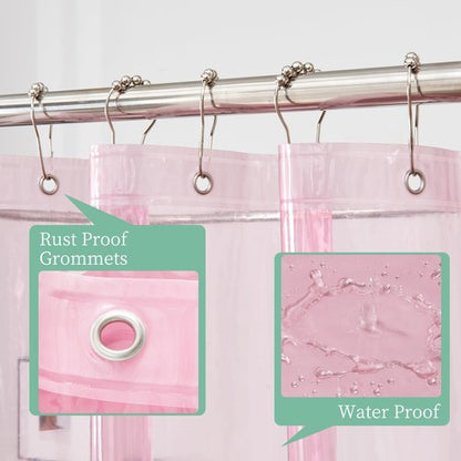 Mrs Awesome Clear Pink Shower Curtain Liner with 3 Magnets, 72x72 Premium Flexible Sturdy Plastic Shower Curtain for Bathroom Lightweight & Waterproof, Clear Pink