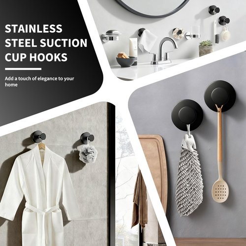 ZoiNavyer Suction Cup Hooks for Shower, Heavy Duty Suction Cup Hooks for Glass Window, Towel Hooks for Hower, Bathroom, Glass Door, Mirror, Tile (Black, 2 Pack)
