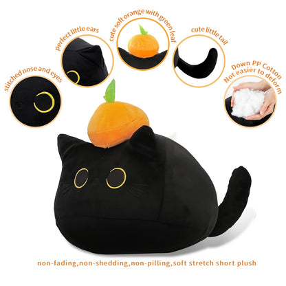 SteasMotai Black Cat Plush Toys Pillow,3D cat Shaped Stuffed Cute Animal Toy Pillow Cushion,Soft Kawaii Black cat Plush Doll cat Plush Toys Stuffed Animals Plush Toys (OE 15.7in Black)