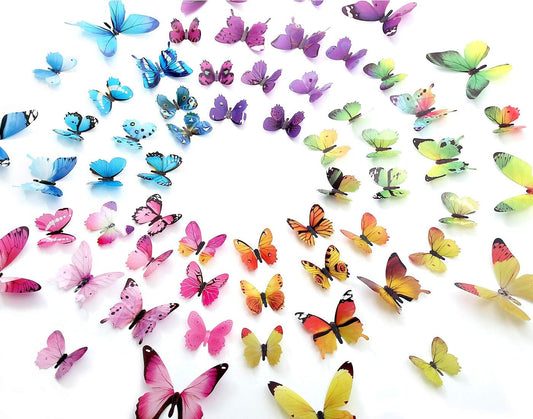 Skiennix 60pcs Butterfly Wall Decor - Colorful Plastic Wall Art for Parties & Events | Removable Stickers