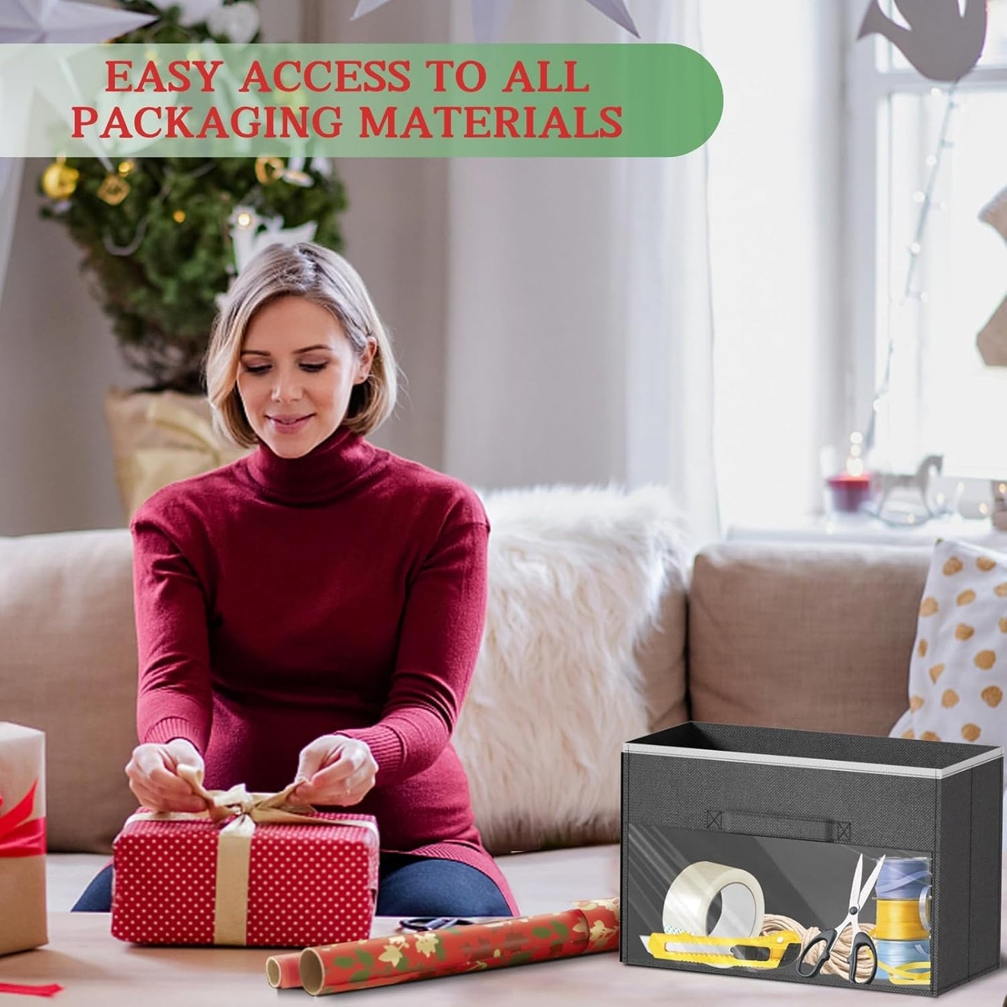 Ofiray-Home Over Door Wrapping Paper Organizer - 5 Removable Drawers & 2 Large Pockets for Gift Wrap Storage
