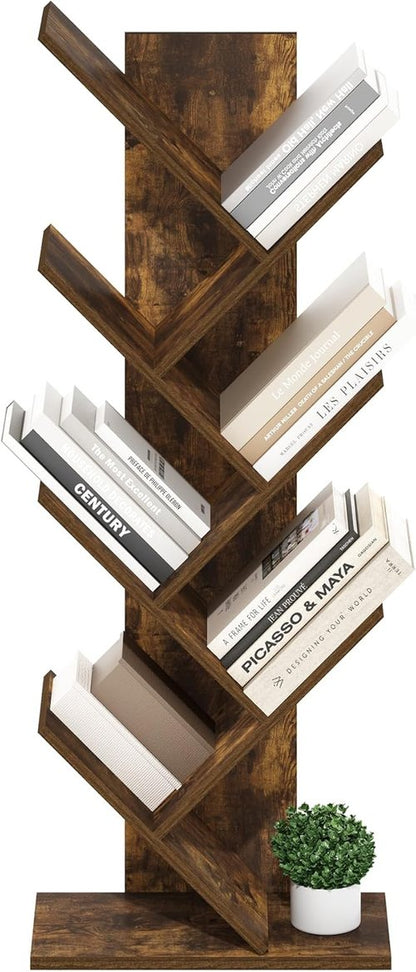 Furinno 7-Tier Tree Bookshelf - Stylish Angled Open Design for Room Decor | Amber Pine, 8.4 x 15.7 x 39.4