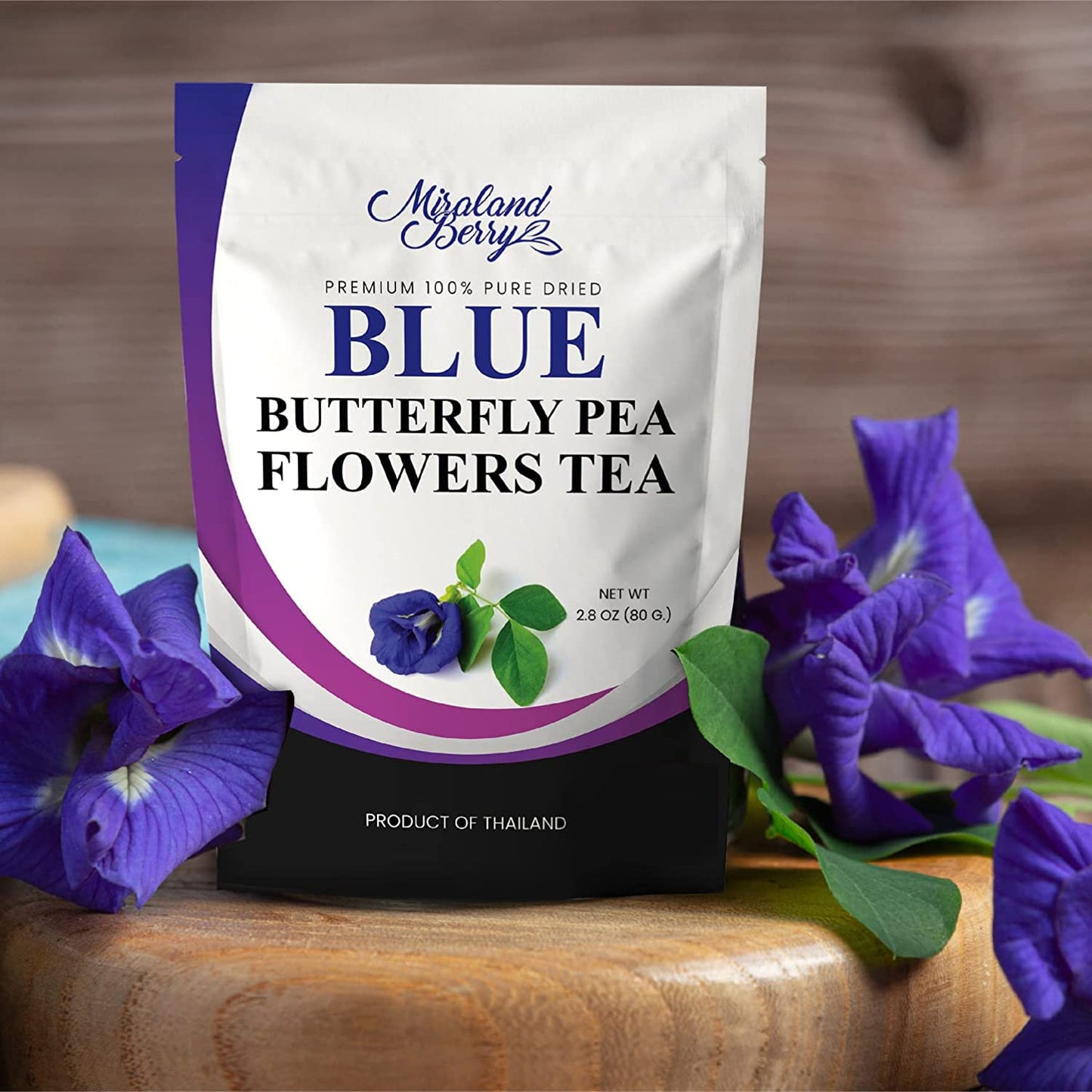 MiralandBerry Dried Butterfly Pea Flowers, (2.8Oz), Premium Quality Thai Herbal Tea, Ideal for Tea Desserts Beverage