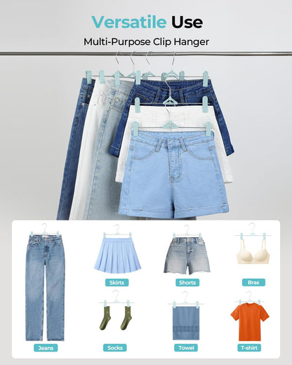 Skiennix Pants Hangers with Clips - 30 Pack Adjustable Non-Slip Skirt Hangers | Space-Saving Closet Organizer