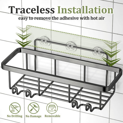 Ymozto Adhesive Shower Caddy,5 Pack Rustproof Stainless Steel Bathroom Organizers and Storage,Large Capacity Bathroom Shower Organizer,No Drilling Shelves for Storage & Home Decor,Black