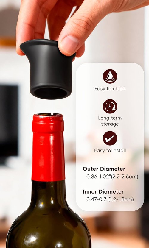 4pcs Black Wine Stopper，Red Wine Saver for Red Wine, Baijiu and Champagne with Filtration Pouring Function