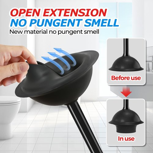 FORASTO Toilet Plunger with Holder,Plungers for Bathroom with Holder,Plunger with Cover,Bathroom Decor，Bathroom Accessories，Toilet Bowl Cleaners,Black(19inch)