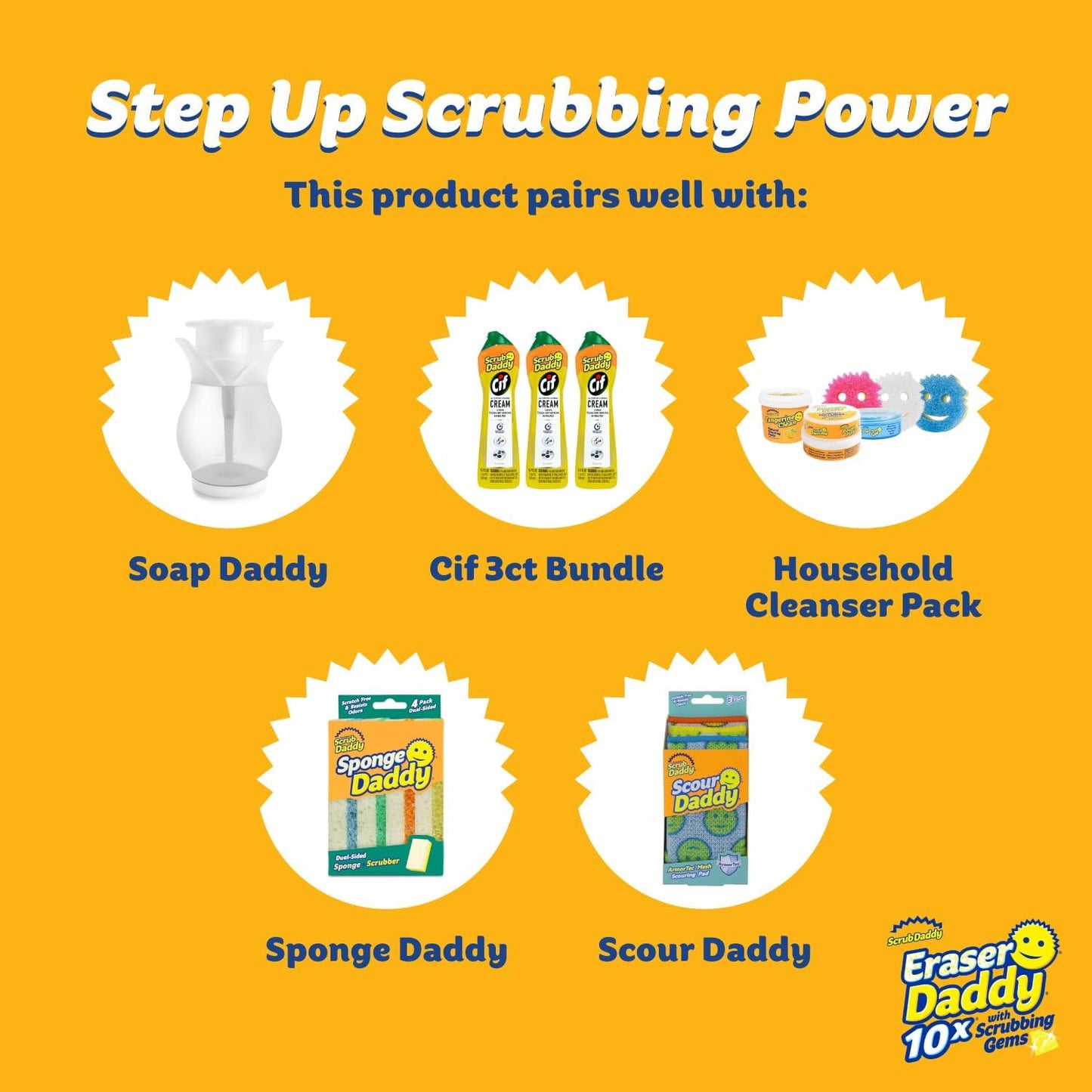 Scrub Daddy Eraser Sponge - 10X More Durable With Scrubbing Gems - Water Activated Stain Remover (2 Pack)