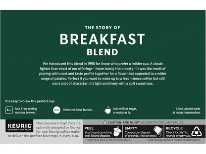 Starbucks Breakfast Blend Medium Roast Coffee K-Cup Pods - 40 Count (Pack of 4 Boxes)