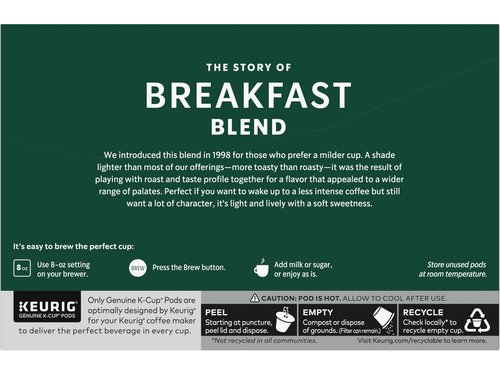 Starbucks Coffee K-Cup Pods, Breakfast Blend Medium Roast, Ground Coffee K-Cup Pods for Keurig Brewing System, 10 CT K-Cup Pods Per Box (Pack of 3 Boxes)