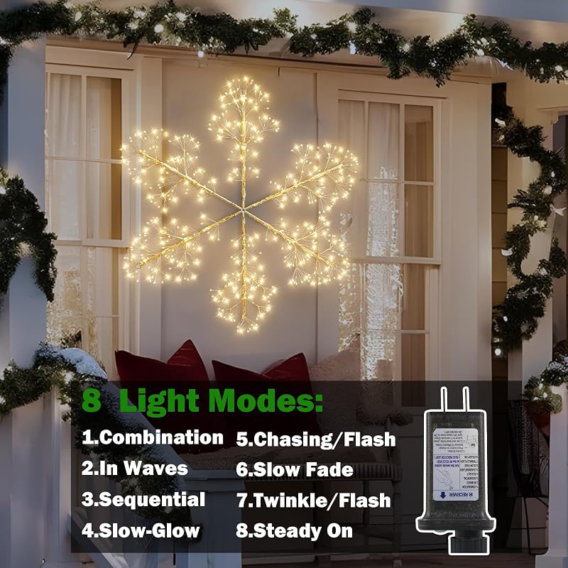 35 Inch LED Snowflake Light with 8 Modes & Timer - Outdoor Christmas Decor