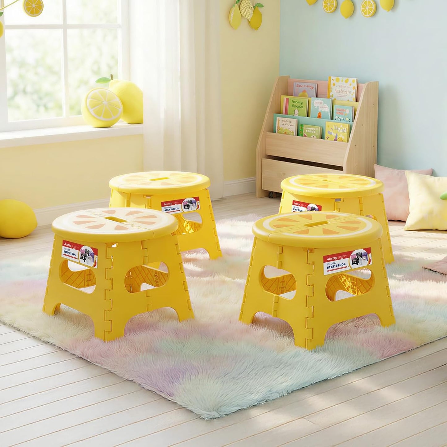 ACSTEP Folding Step Stool - Sturdy 9-Inch Collapsible Design | Supports Up to 265 lbs - Lemon Yellow