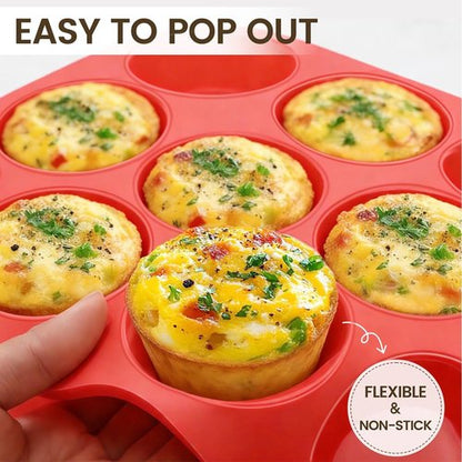 CAKETIME Silicone Muffin Pan - 3 Pack Regular 12 Cup Baking Tray for Muffins & Cupcakes
