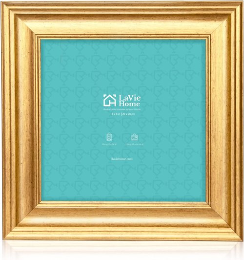LaVie Home 8x8 Picture Frame - Gold Square Frame Set with High Definition Glass for Wall & Table Display